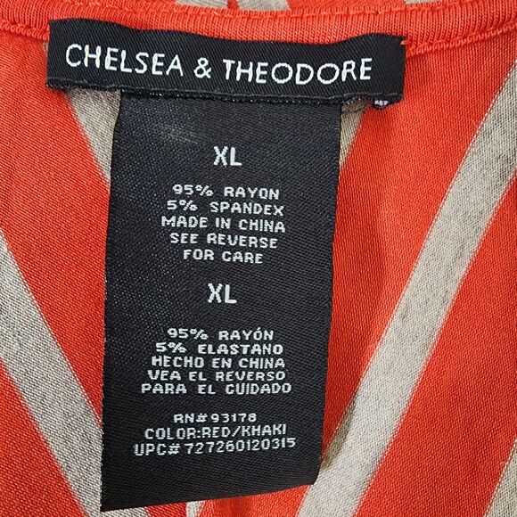 Chelsea & Theodore Mini Dress Womens XL Sleeveless Red Khaki Chevron Striped V - Picture 5 of 6